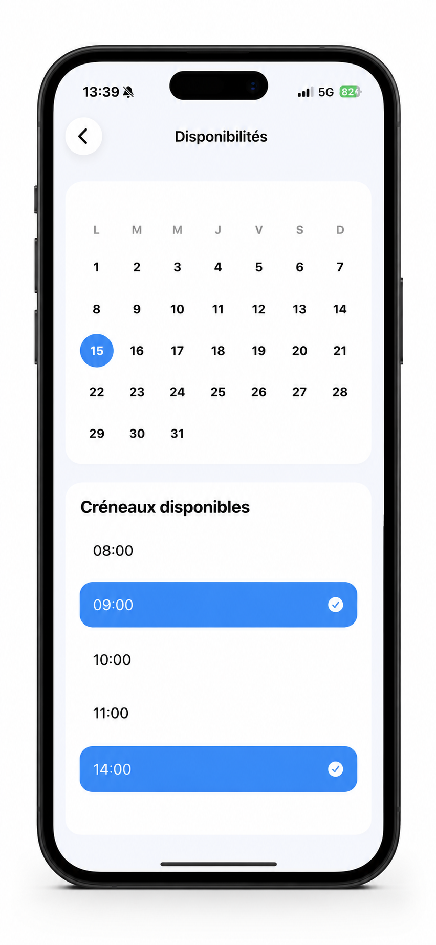 Planning et créneaux disponibles